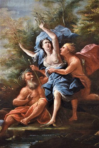 Paire de Scènes Mythologiques  1) "Apollon et Daphné"